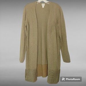 Chico's Women's Open Cardigan Sweater Size 2 Large Pleated Hem  Metallic Gold